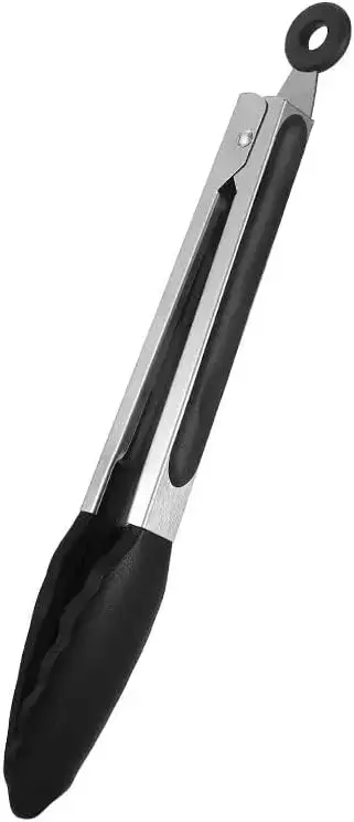 Multi-Purpose Locking Tongs, 9 Inch, Silicone Heads for Non-Stick Pans, 430 Stainless Steel Body, for Kitchen & BBQ Tasks