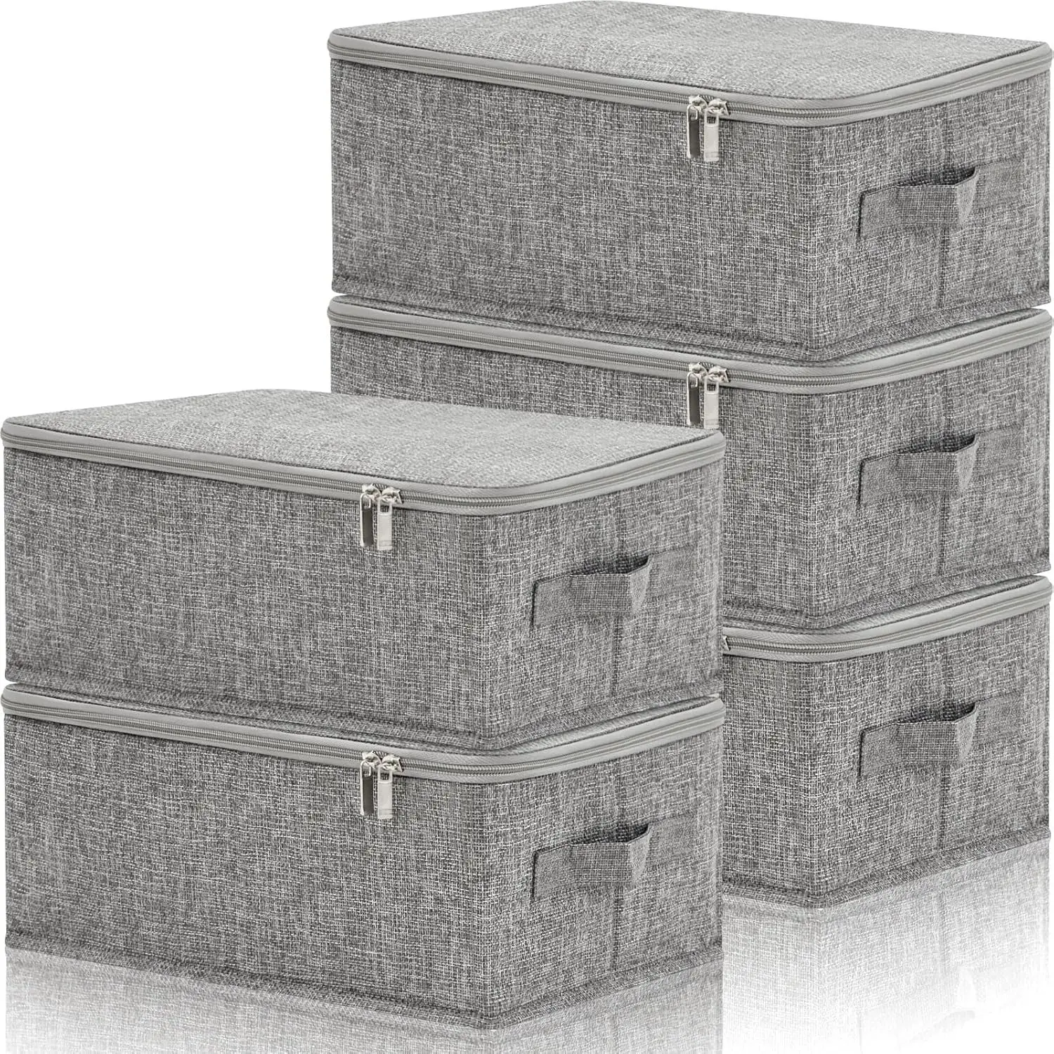 

5 Pcs Fabric Storage Bins with Zipper Lids and Handle 15 x 10 x 6'' Rigid Collapsible Washable Wardrobe Storage Boxes Stackab