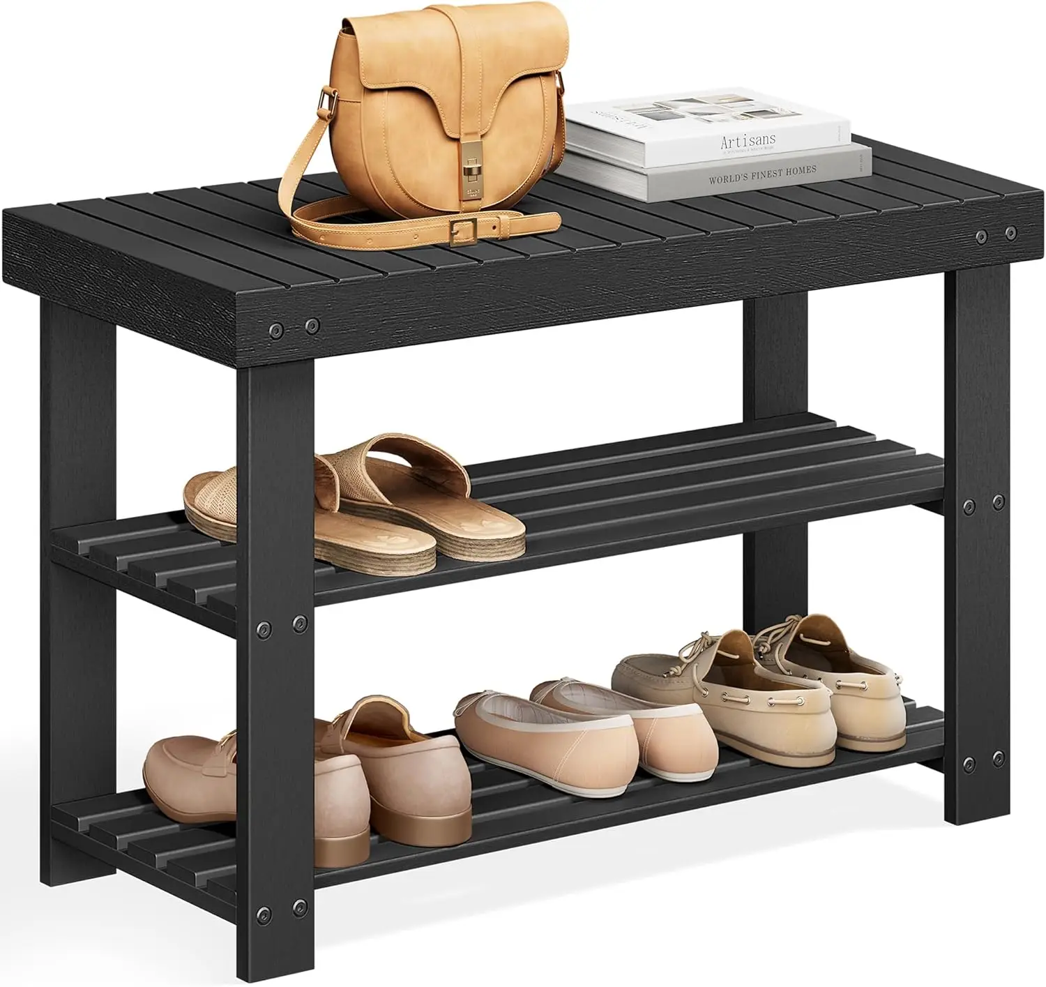 

Shoe Rack Bench, 3-Tier Bamboo Shoe Storage Organizer, Entryway Bench, Holds Up to 286 lb, 11.3 x 27.6 x 17.8 Inches