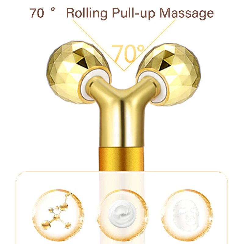 24K Face Massage Roller Electric Vibrating Y-shape Facial Roller V Face Facial Lifting Anti-Wrinkle Massage Tool Beauty Health