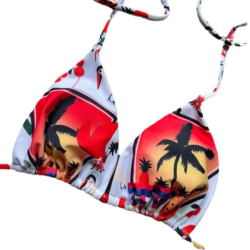 New Swimsuit Women's Printed Triangle Bikini Lace-up Three-PointbikiniSwimwear