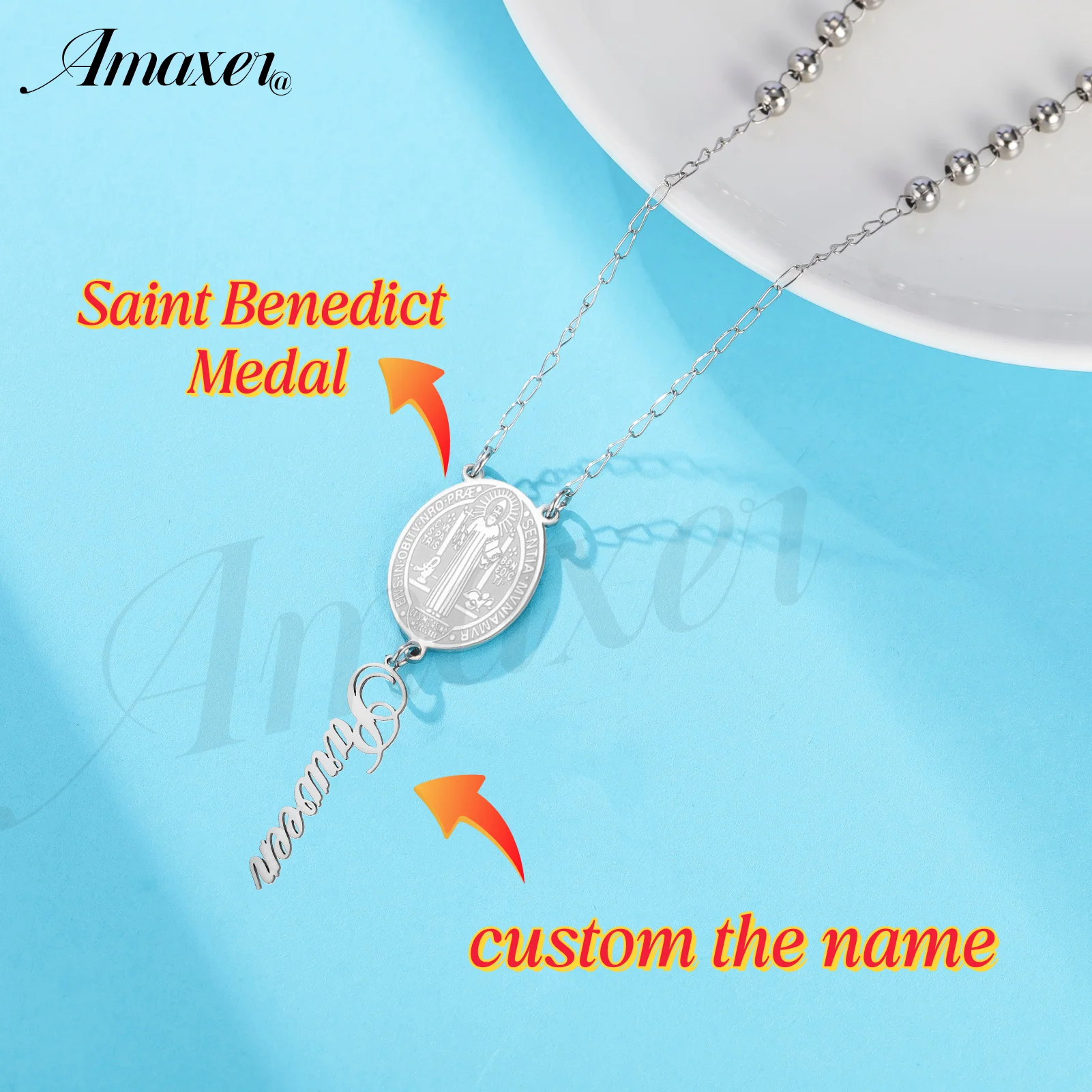 Custom Personalized Name Saint Benedict/Michael Medal Necklace for Men Women Bible Verse Protection Catholic Jewelry Gifts - view 3