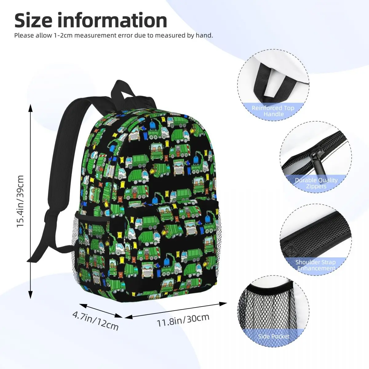 Garbage Truck Design Rubbish Collection Vehicles Backpacks Teenager Bookbag Fashion Children School Bags Rucksack Shoulder Bag