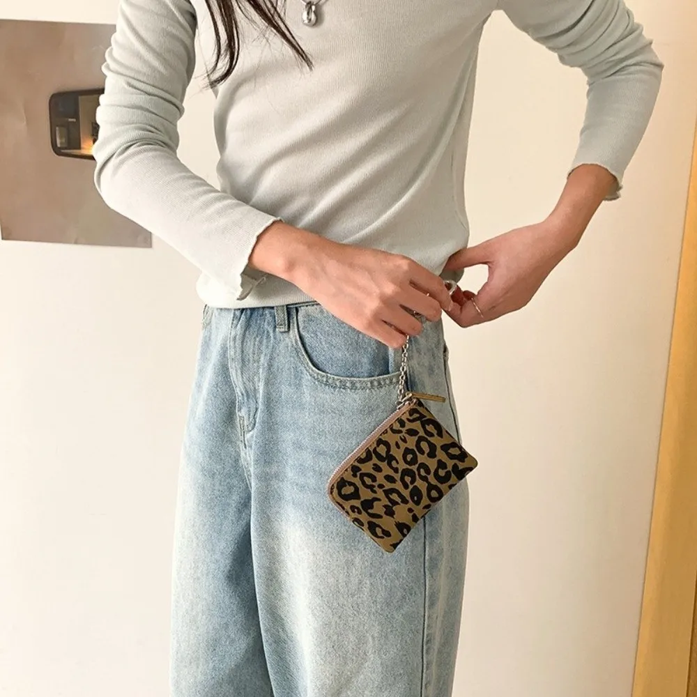 جديد ليوبارد طباعة الجلد المدبوغ محفظة نسائية للعملات المعدنية سستة خفيفة السفر سلسلة المحفظة المحمولة أحمر الشفاه حقيبة مفاتيح حقيبة التخزين الصغيرة