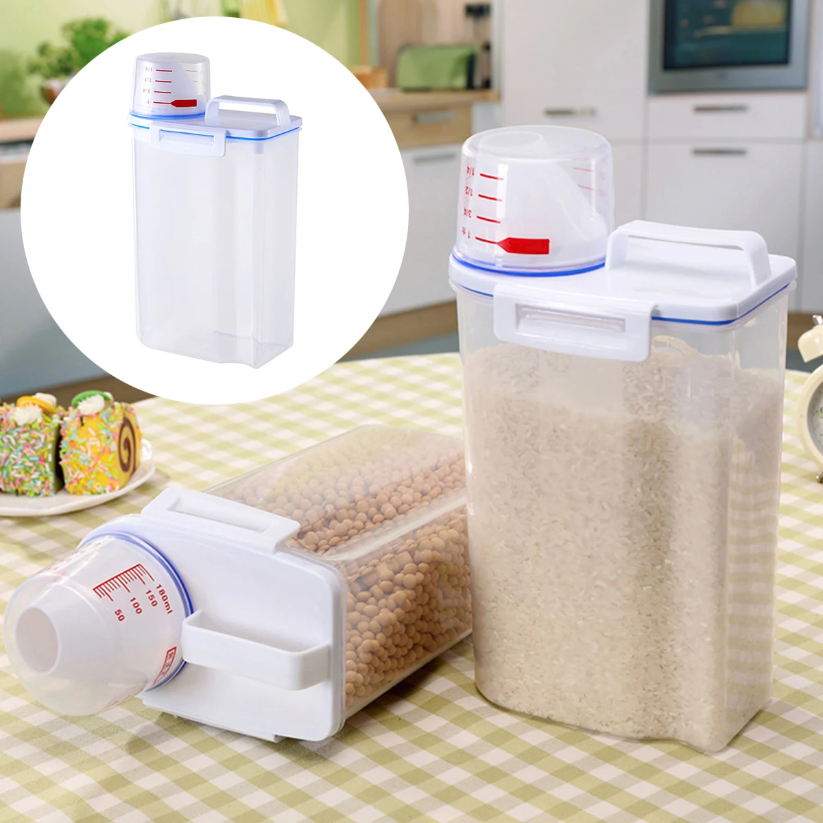 1.5-3L Powder Storage Box Plastic Kitchen Rice Grains Container Bathroom Laundry Powder Detergent Case With Pour Mouth