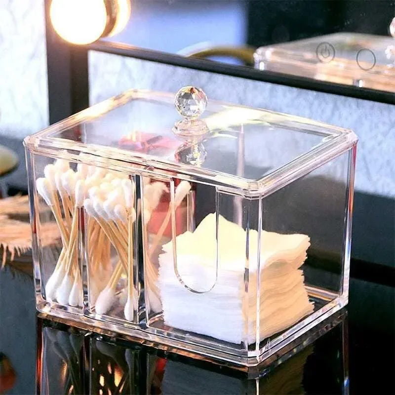 Transparent acrylic cotton storage box cotton swab box desktop dressing table cosmetics dustproof storage box organizer