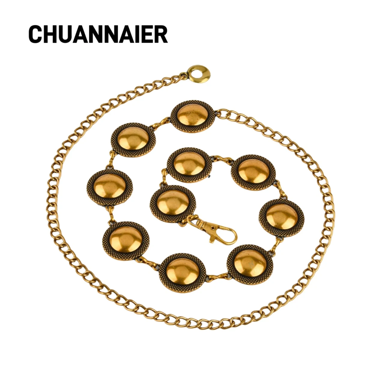 

European and American luxury high-end sense double disc metal simple waist chain women's design sense full matching belt