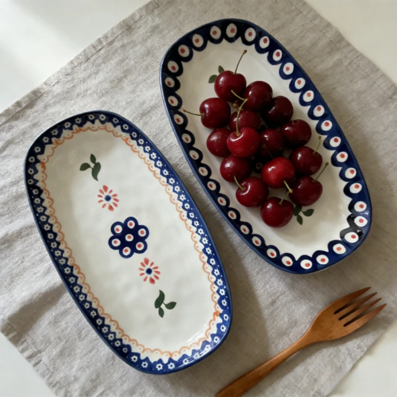 

Изысканные керамические тарелки ручной росписи под глазурью в креативном ретро-этническом стиле для дома, персонализированные обеденные тарелки в польском стиле