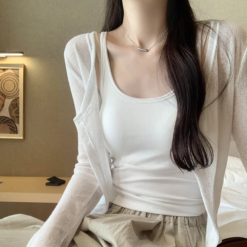 2024 New Knit Cardigan Women Sexy V Neck Long Sleeve Knitted Sweater Coat Korean Style Vintage Slim Cardigan