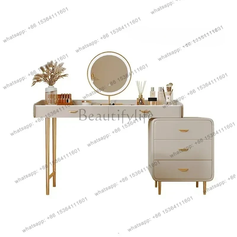 yj9 decoración White Luxury Dressing for Bedroom Table Vanity Wood Makeup Dresser LED Mirror Salon Organizer Storage