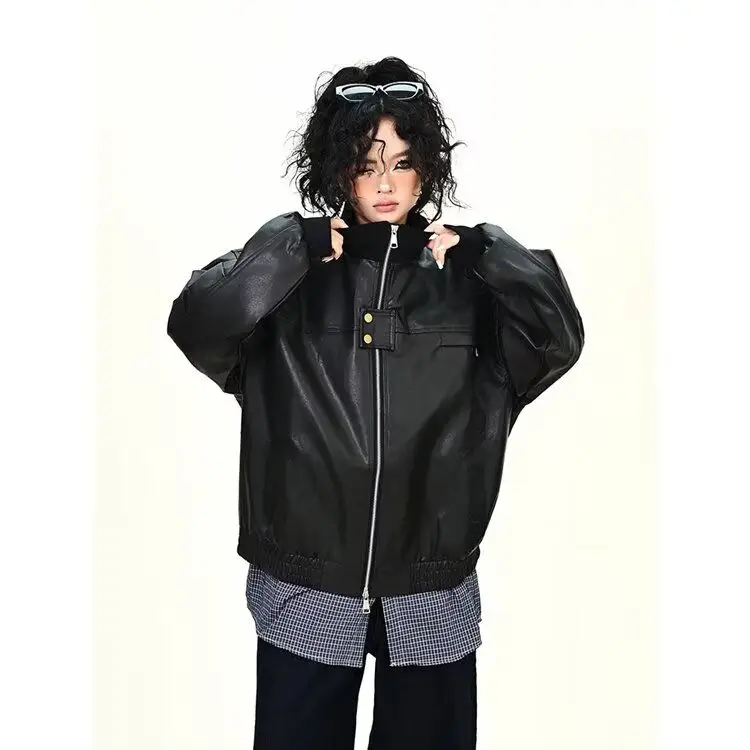 

Loose Men's Jaet Sli Streetwear Hong Kong Sle Spring Autumn Outerwear Stand Fit Long Sve Pure Color Baseball Co...