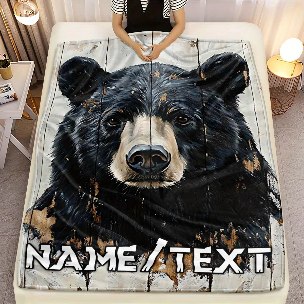 Anpassbare Black Bear-Flanelldecke – gemütlicher, leichter und langlebiger Überwurf mit Digitaldruck für Sofa, Bett, Reisen, Camping