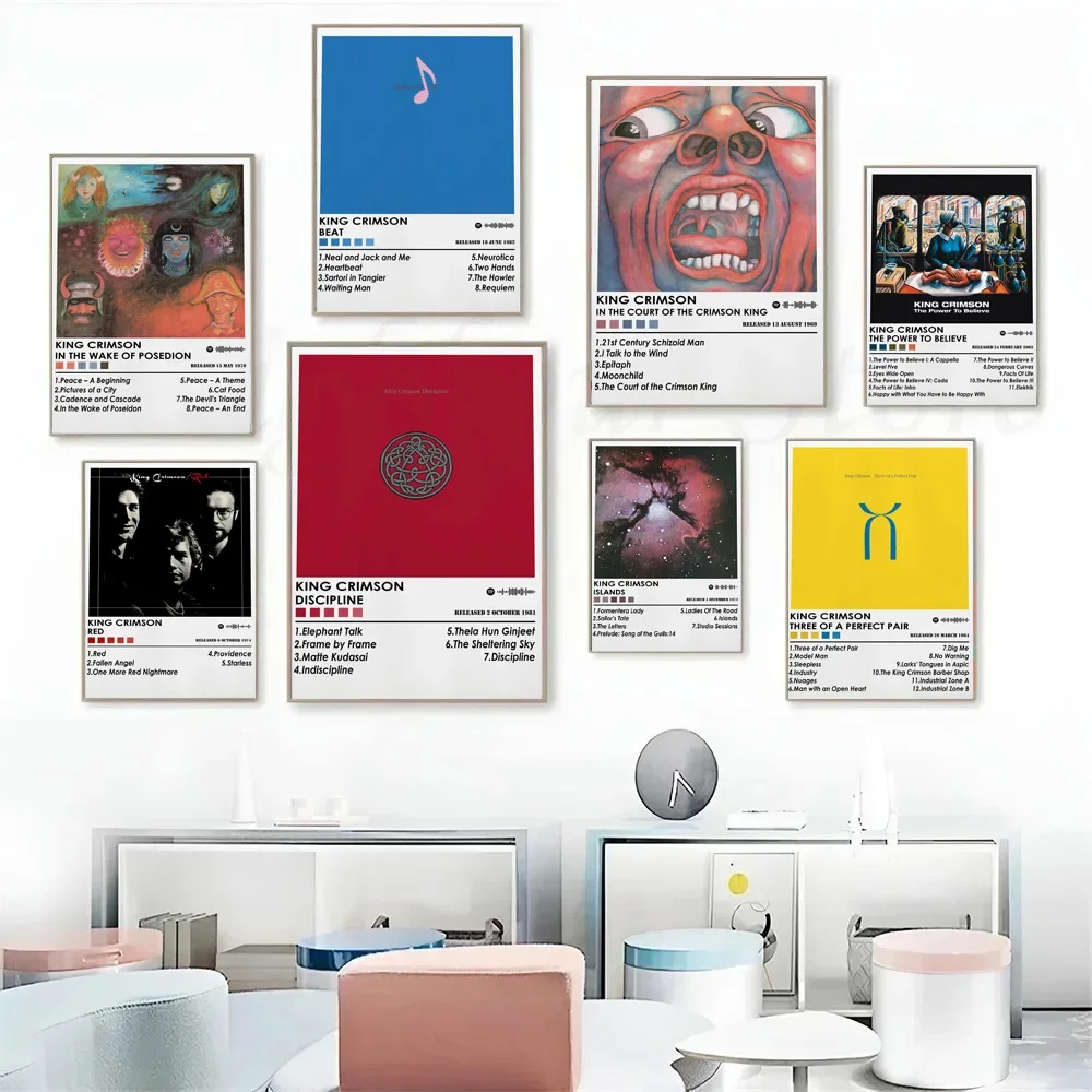 Impresiones de carteles k-King Of c-Crimson In Court Of Crimson, cubierta de álbum de música, cuadro artístico de pared, pintura en lienzo, sala de estar, decoración del hogar