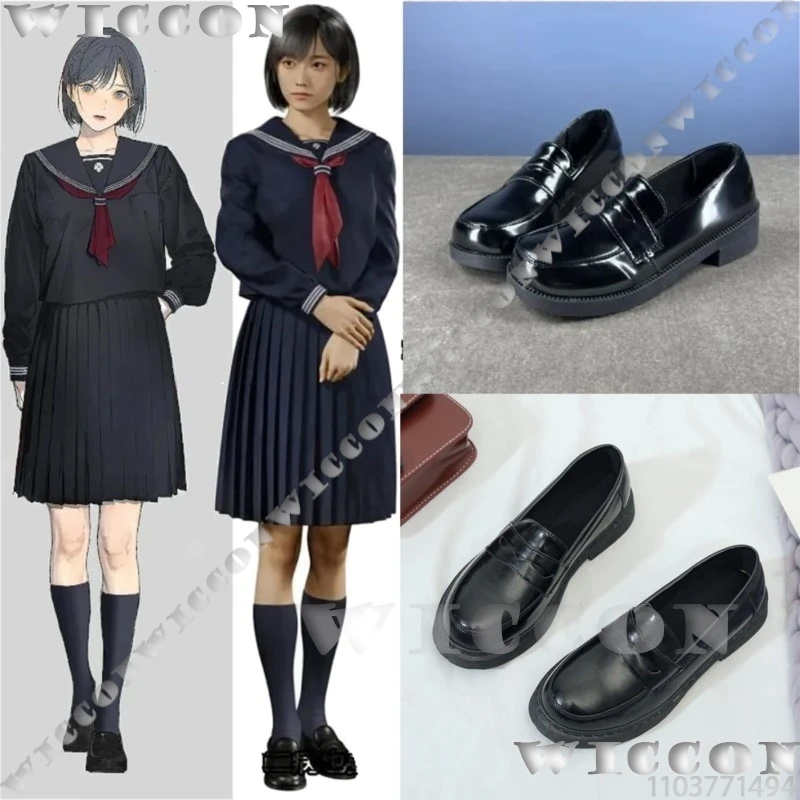 

Shimizu Hinako Horro Game Обувь для косплея Японская девушка Черные кожаные туфли Кос-опора Униформа Хэллоуин Подарки Аксессуары Cos