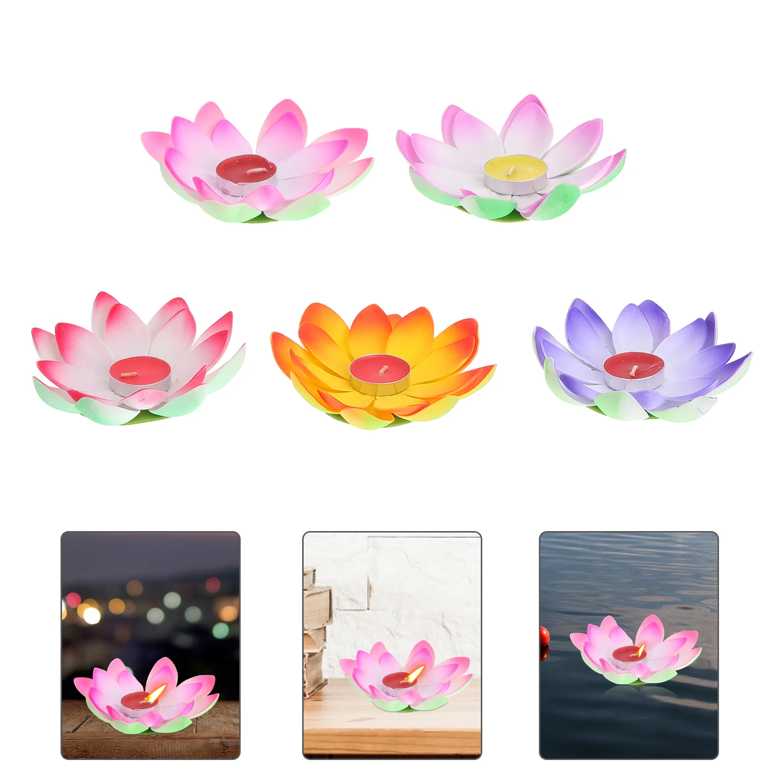 

5 Pcs Lotus Shape Cute Candles Blessing Lamp Wishing Decorative Artificial Light for Festival