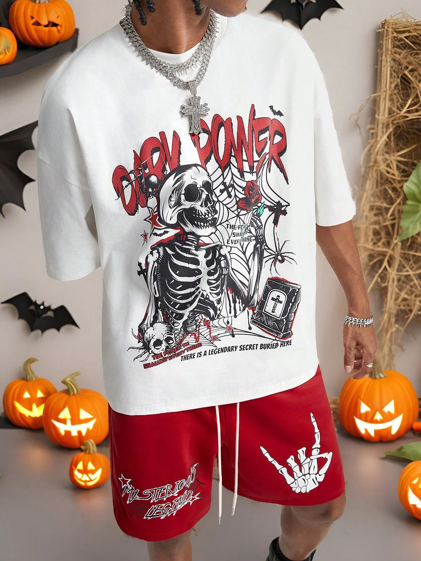 

2026 Summer New Men's Suit with Skull Pattern Breathable and Lightweight Casual Roller Skating Hip-Hop Men's Clothing