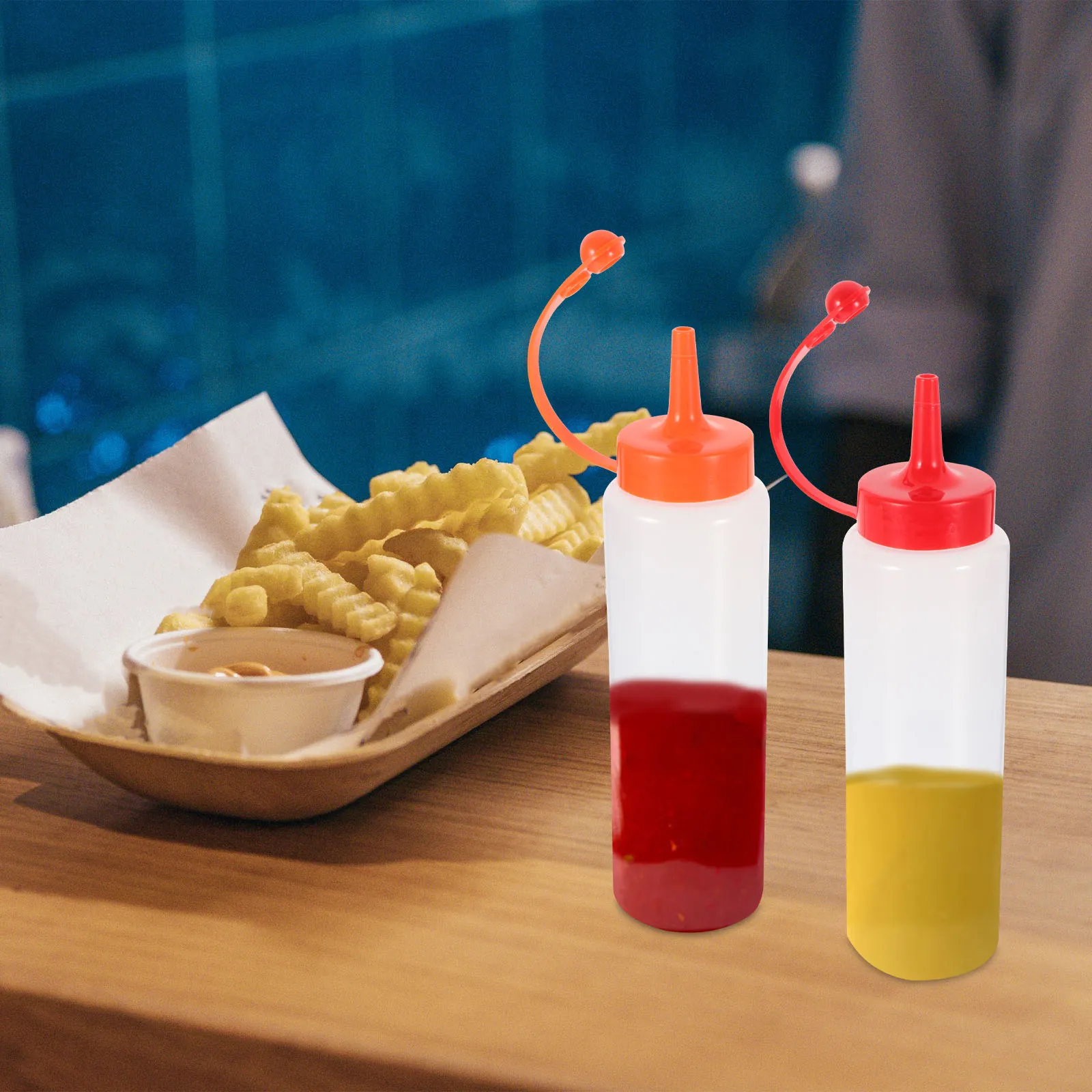

2Pcs Squeeze Sauce Bottles PE Condiment Dispenser Spill Proof Lids Easy Pour Kitchen Accessories for BBQ Party Banquet Camping
