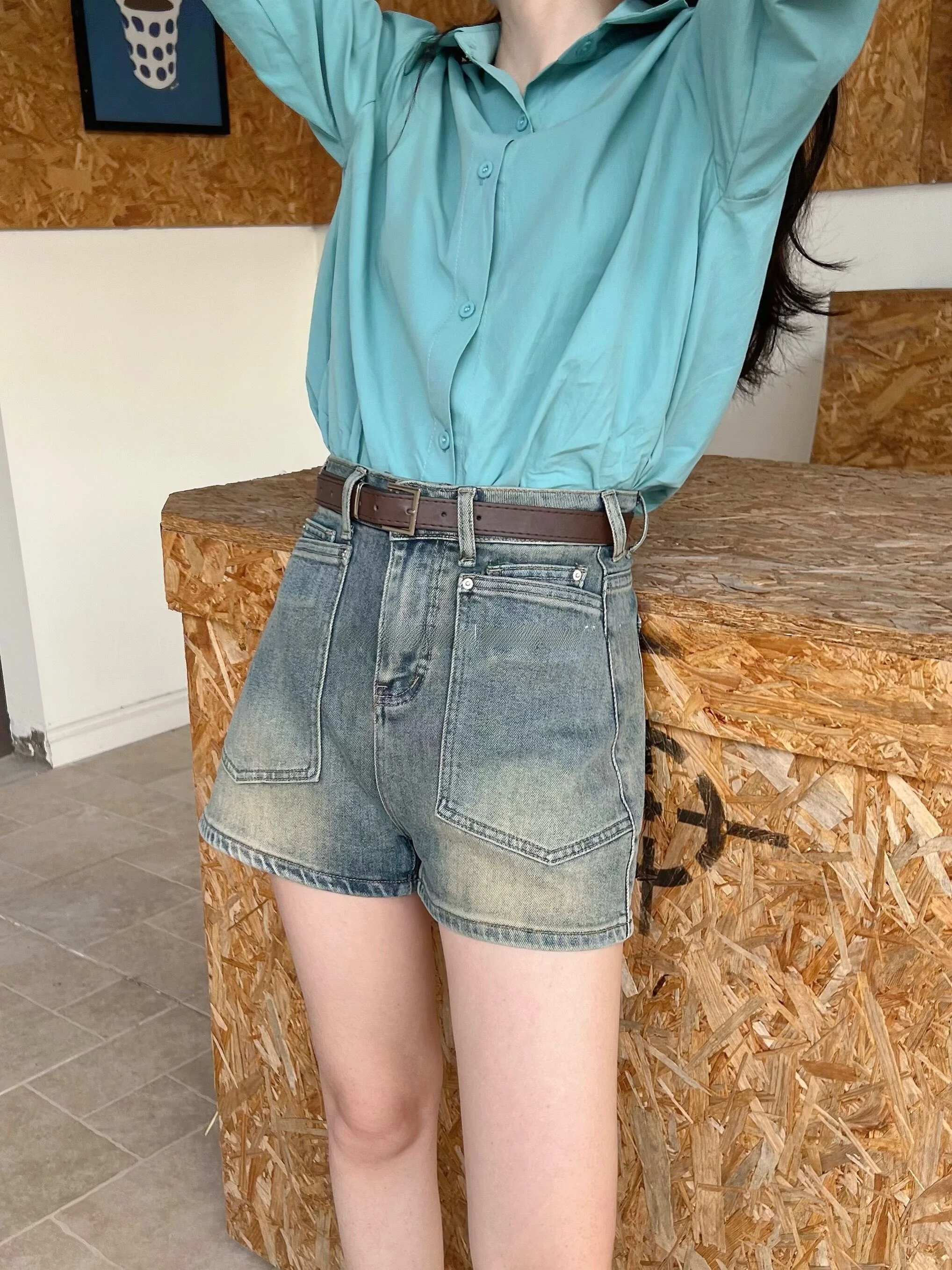 

Summer High Waist A-Line Denim orts Women's Vintage Waed Slim Fit Cotton Stretch Jeans High Waist orts Summer New