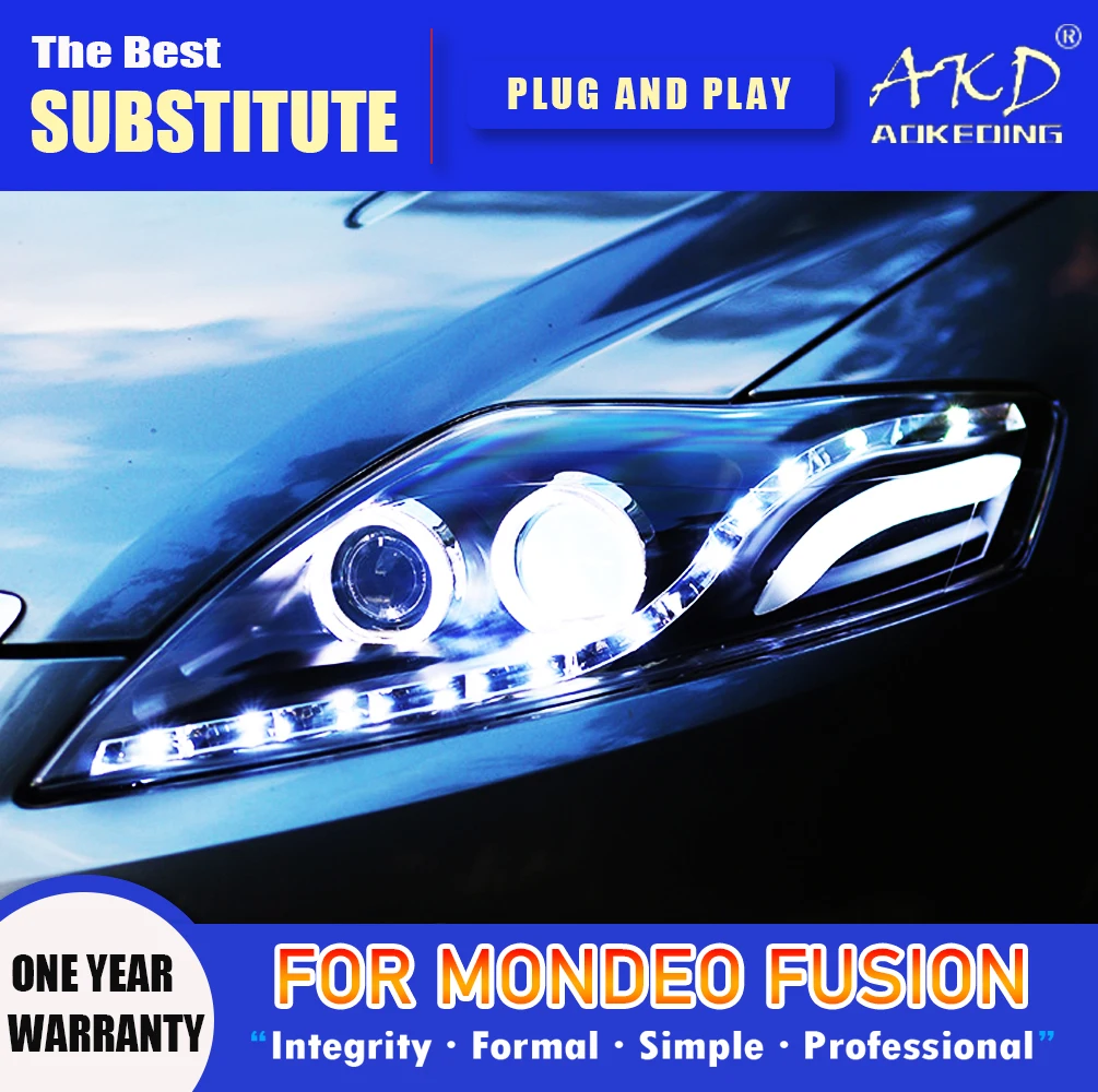 AKD Head Lamp for Ford Mondeo LED Headlight 2007-2012 Fusion Headlights  DRL Turn Signal High Beam Angel Eye Projector Lens