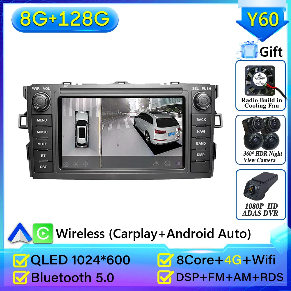 Voor Toyota Auris Corolla 2006-2012 Autoradio Navigatie GPS Android Auto Stereo Scherm Video Carplay Video Geen 2din Video