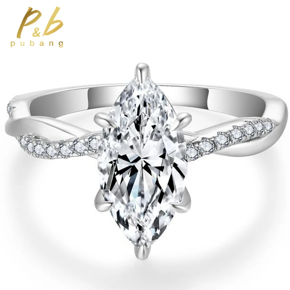 

PuBang Fine Jewelry 925 Sterling Silver Sparkling GRA Moissanite Diamond Wedding Engagement Ring Set for Women Anniversary Gifts