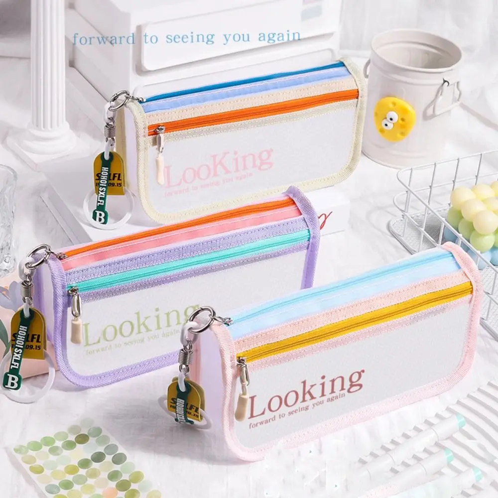 Creativity Transparent Mesh Pen Bag High Value Contrast Color Student Exam Pencil Bags Portable Large Capacity Pencil Case