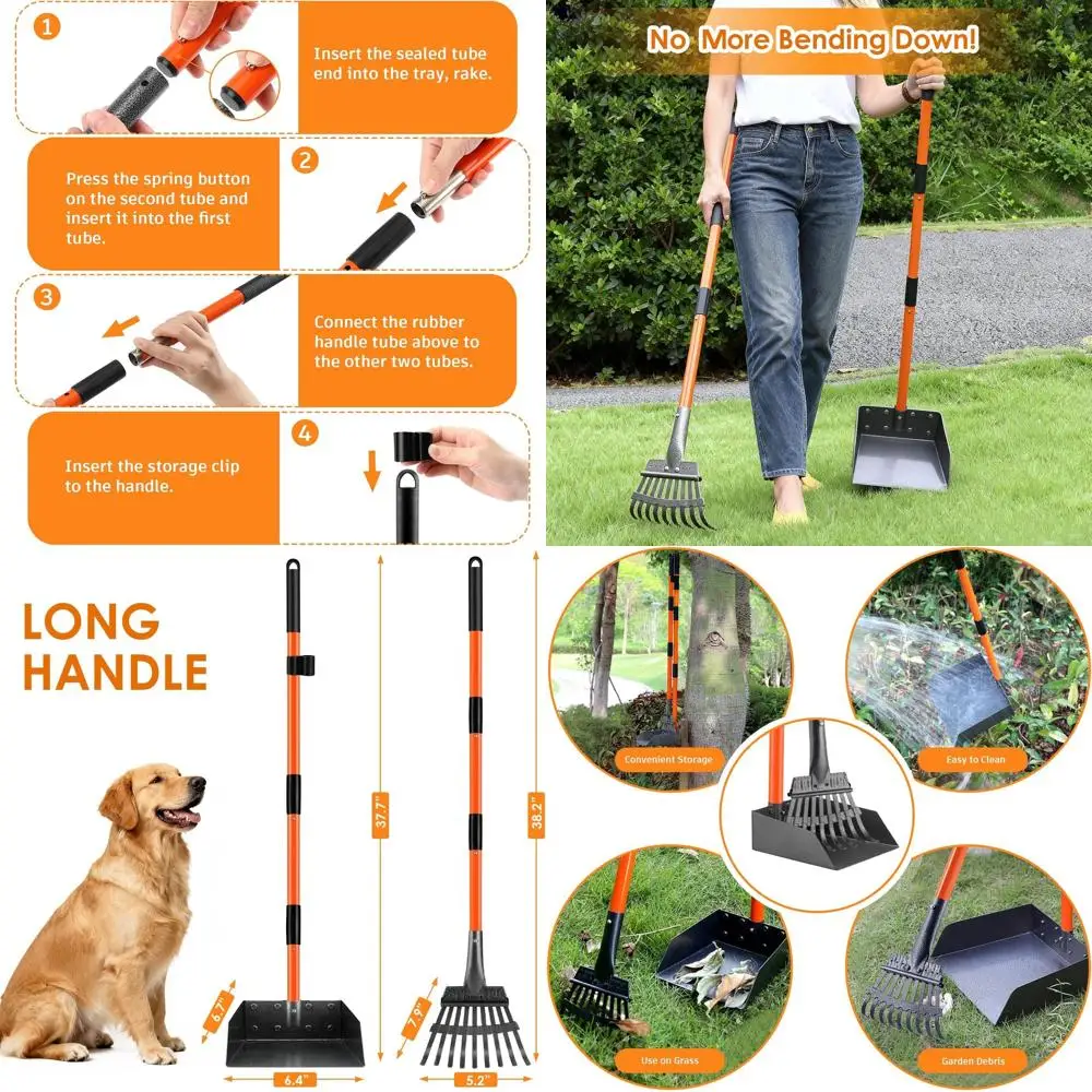 

Лопатка для пирожков, лопатка для собак с длинной ручкой для средних и маленьких собак, сверхмощный, набор подносов для домашних животных из нержавеющей стали и грабли,