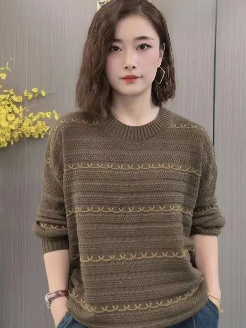 Abnehmen Lose Gestrickte Pullover runde Ne Gestreiften Basis Schicht frauen Faionable Anti-Aging Herbst Winter Koreanische Sle Lange S...