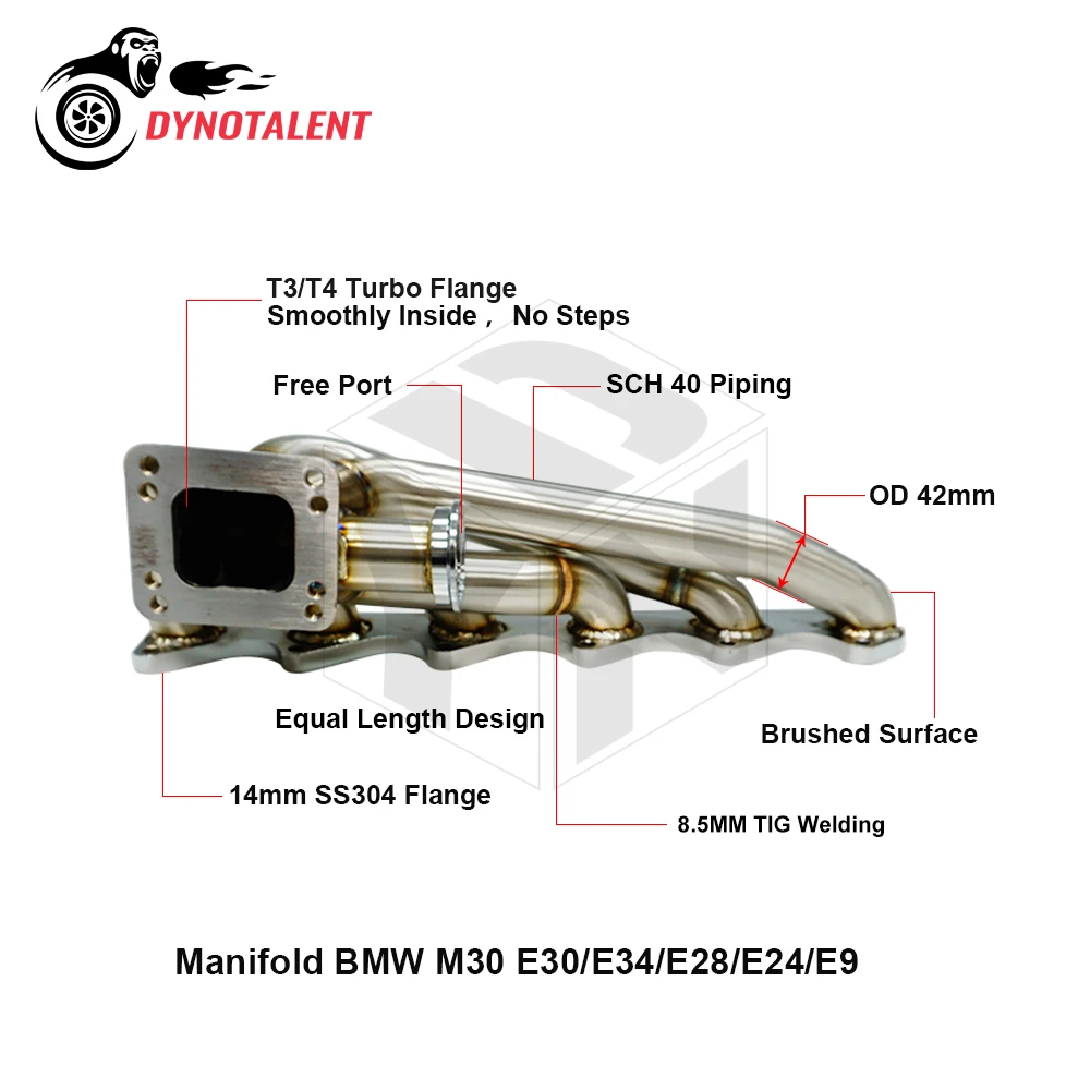 DYN RACING  42OD 3mm Thick Steam Pipe T3/T4 Turbo Manifold For M30 T4 E30/E32/E34/E28/E24/E23/E9