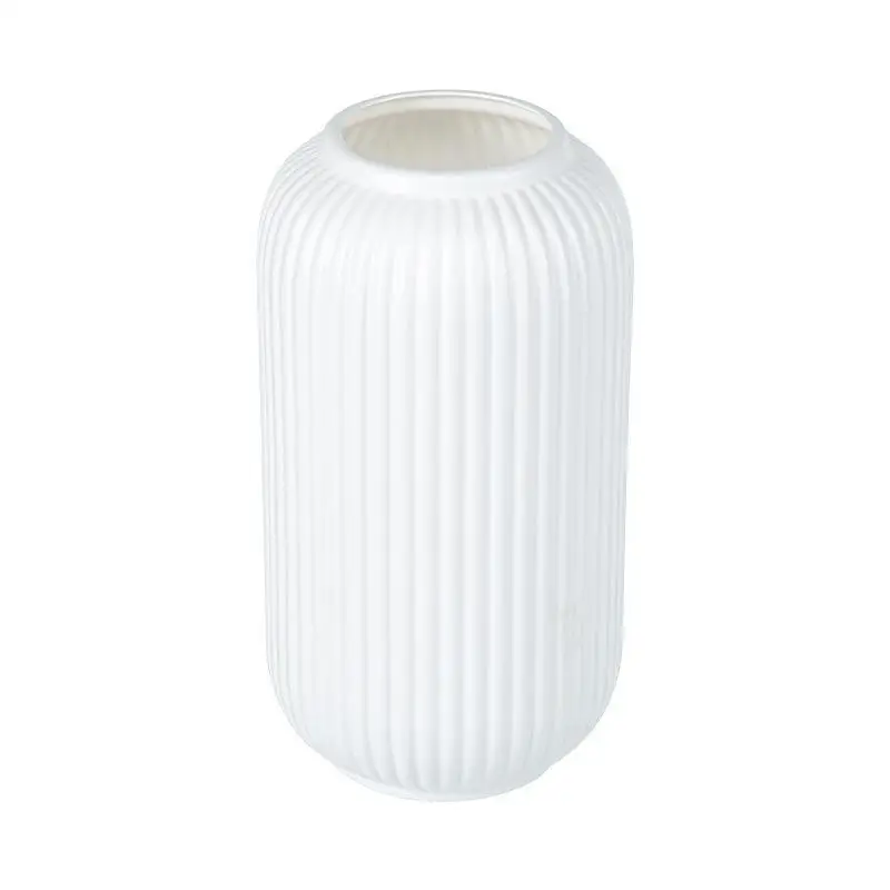 Plastic Vase For Flowers - Chic Striped Ceramic-Look Durable Easy-To-Place Decorative Floral Display Piece