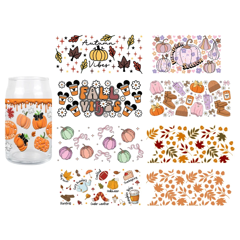 

3D Fall Thanksgiving Transfer Sticker Wraps Cup Pumkin Waterproof Scratch Resistant Decals UV DTF Decals DIY