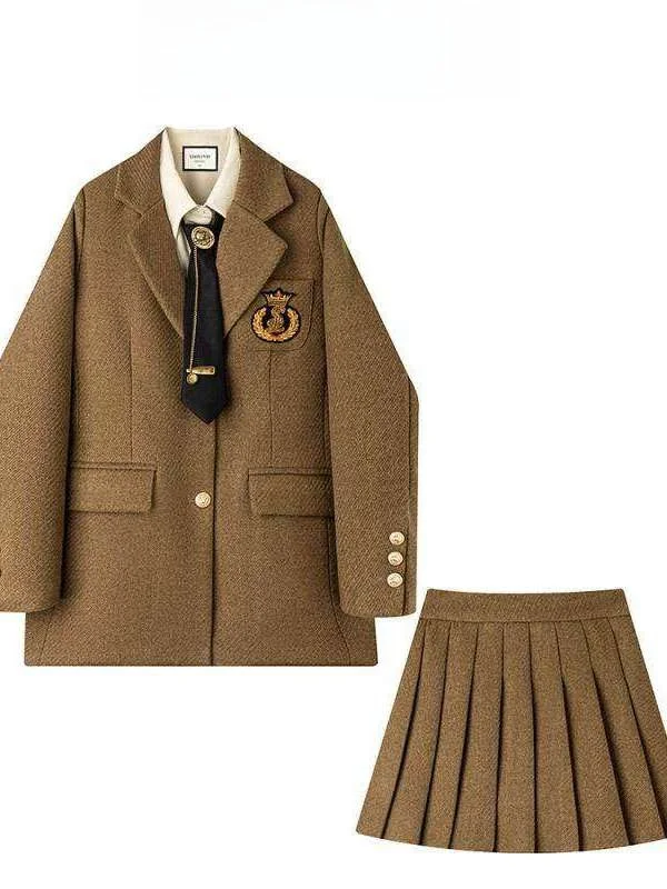 

plus Size British Style Suit Jacket High Waist Skirt Women's Spring New Inner Turn Collar Shirt Three Piece Set