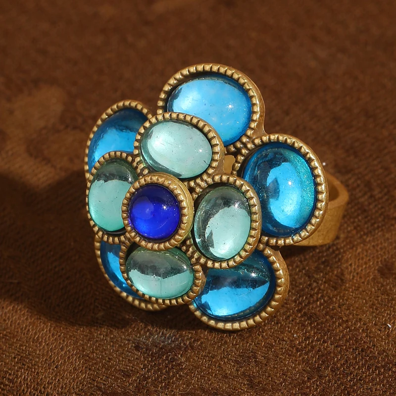 

Vintage Crystal Rings Natural Stone Blue Camellia Flower Antique Gold Color Valentine Day Gift For Girlfriend New In 2025 Trendy