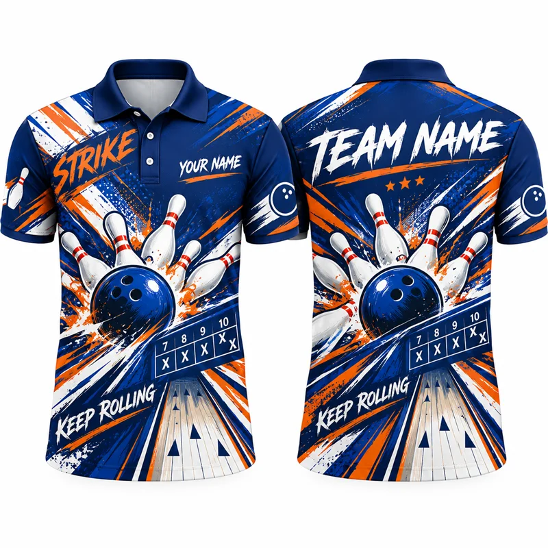 Custom Bowling Polo Shirt Personalized Name Team Name Strike Graphic Short Sleeve Jersey League Tournament Team Uniform Top