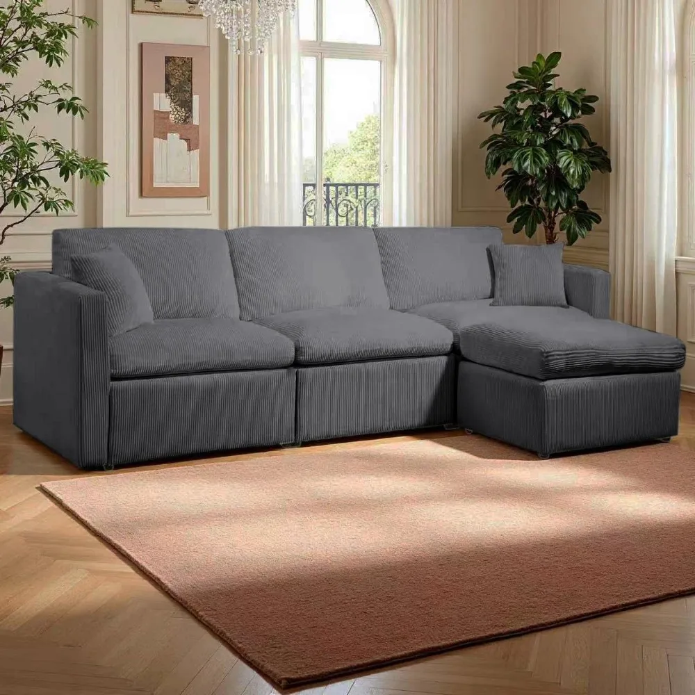 أريكة وحدات مريحة مستوحاة من السحابة على شكل حرف L مع مسند، أريكة منجدة حديثة بثلاثة مقاعد، أريكة مقطعية للاسترخاء #4