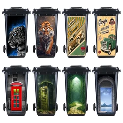 3D Realistic Tiger Leopard Printed Trash Can Sticker Waterproof PVC Outdoor Rubbish Bin Garbage Can Poster Peel and Stick