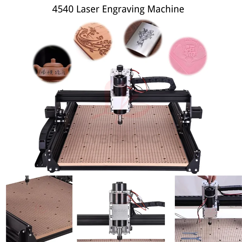 

LY 4540 Гравировально-режущий станок для МДФ или алюминия, шпиндель 500 Вт, лазер 20 Вт с автономным контроллером, поворотная ось 40 Вт