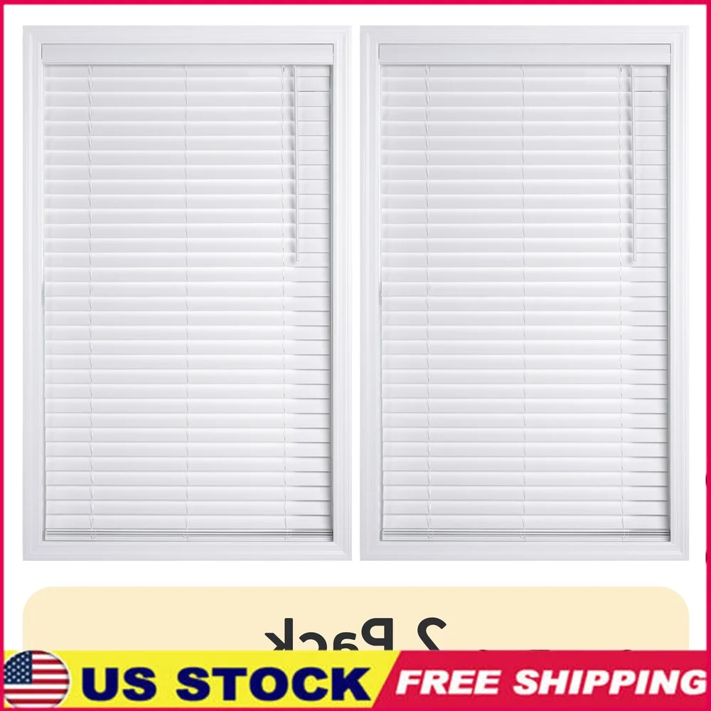 

2 упаковки 2-дюймовых беспроводных жалюзи из искусственного дерева для внутреннего использования, горизонтальная обработка окон для конфиденциальности, управление освещением, простая установка