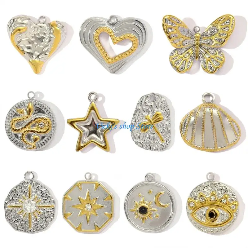 Double Color Heart Moon Star Butterfly Bees Charm Stainless Steel Pendant Jewelry 11 Versatile Charm For Special Occasions