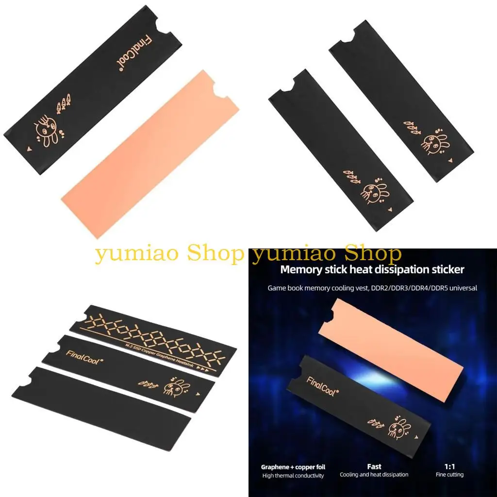

587B 2Pcs M.2 SSD Heatsink Copper Foil Memory Heatsink Hard Drive Case Cool Sticker for M.2 SSD Laptop