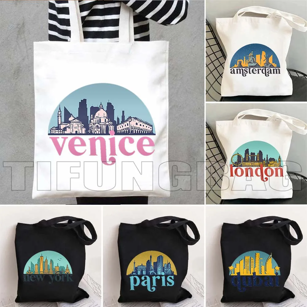 London Dubai Paris New York Seoul Bangkok Venice Cityscape Art Tote Bag Istanbul Quebec Kuala Lumpur San Francisco Cute Handbag