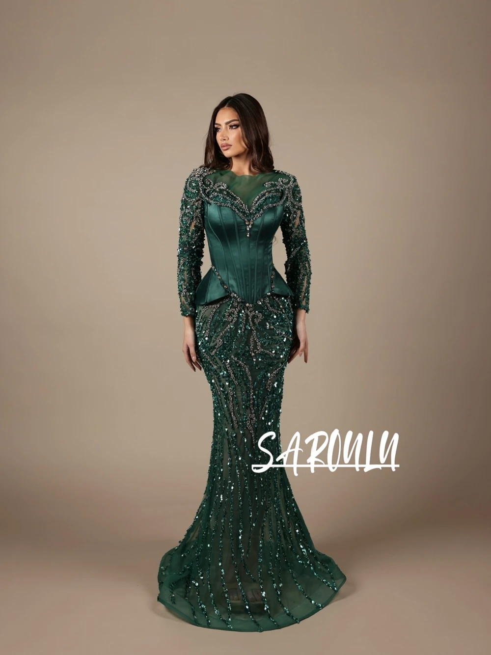 

Зеленое вечернее платье «Русалка» с блестками, изысканный корсет с бисером, выпускное платье, элегантное, модное, на заказ, для банкета и вечеринки