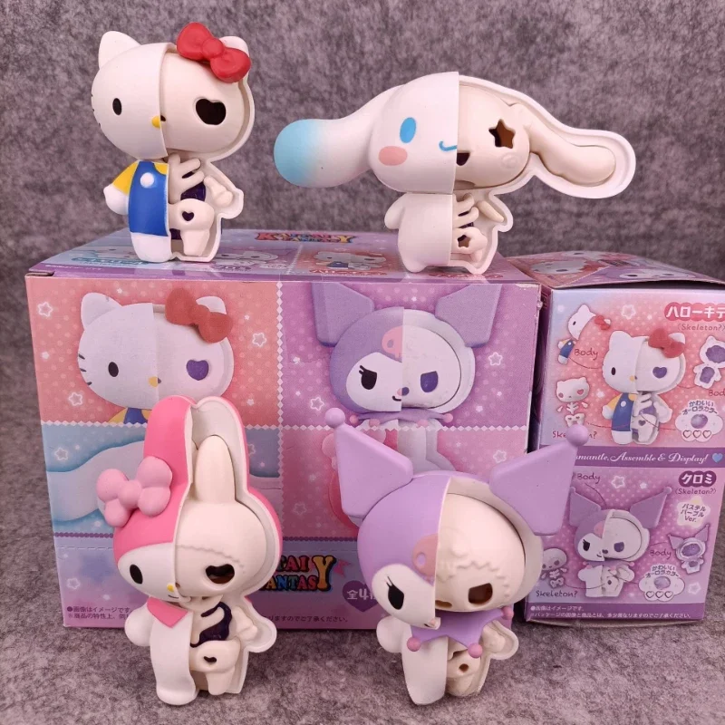 

Sanrio Half Skull Box Egg Cinnamoroll Melody Kuromi Hello Kitty Action Figures Assembled Model Statue Ornament Toy Gifts