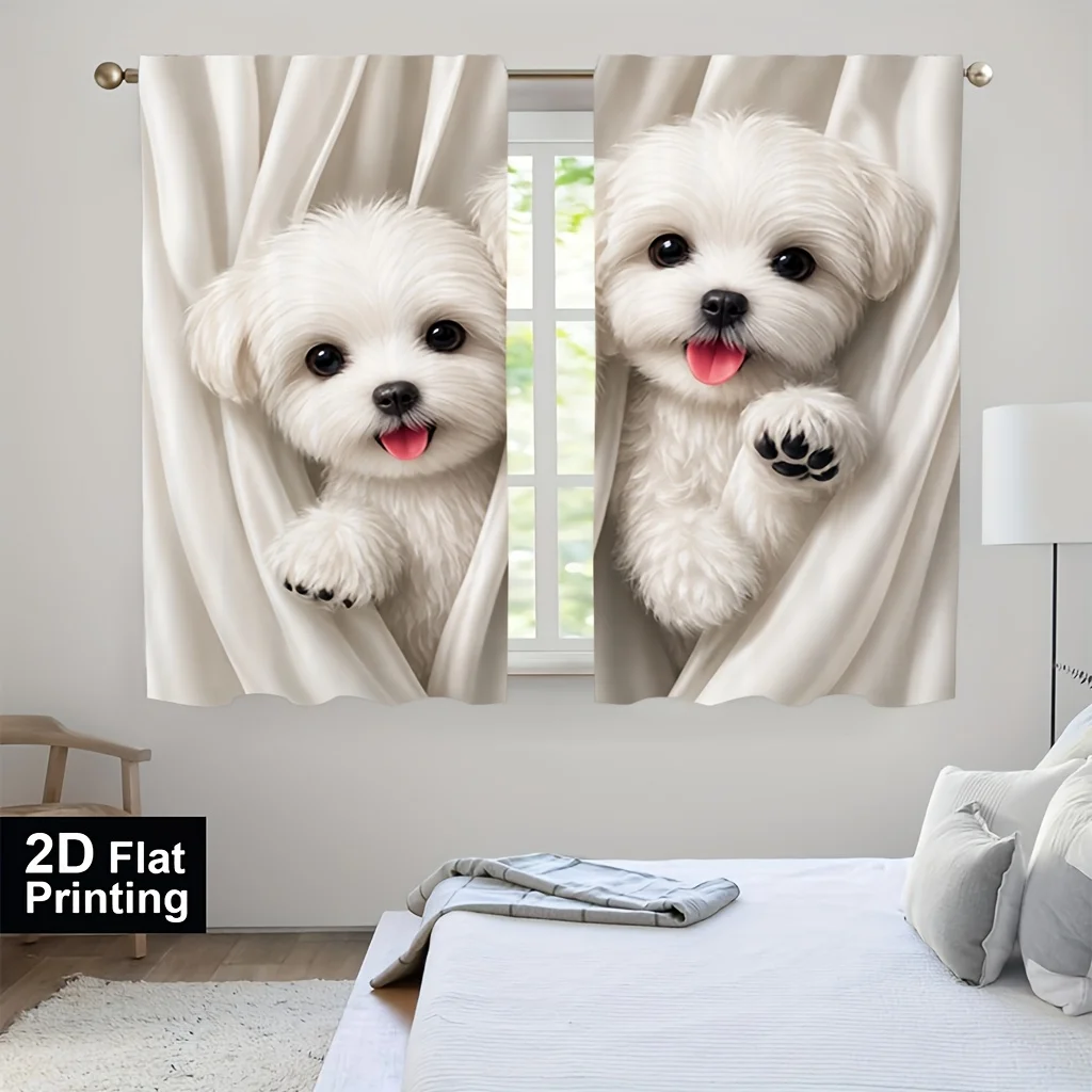 Cute Puppy Portrait Window Curtains for Living Room Bedroom Home Decor 2D Flat Printing Curtain Panels