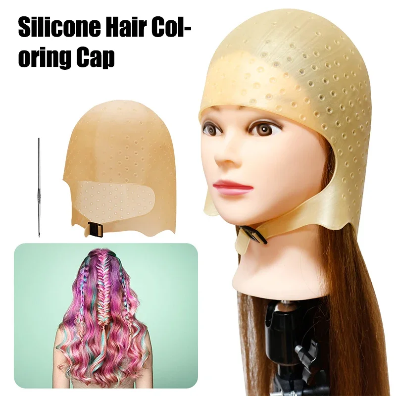 Silicone Hair Coloring Cap Hook Needle Set Professional Color Dye Highlighting Reusable Tools Frosting Dyeing Salon Beauty