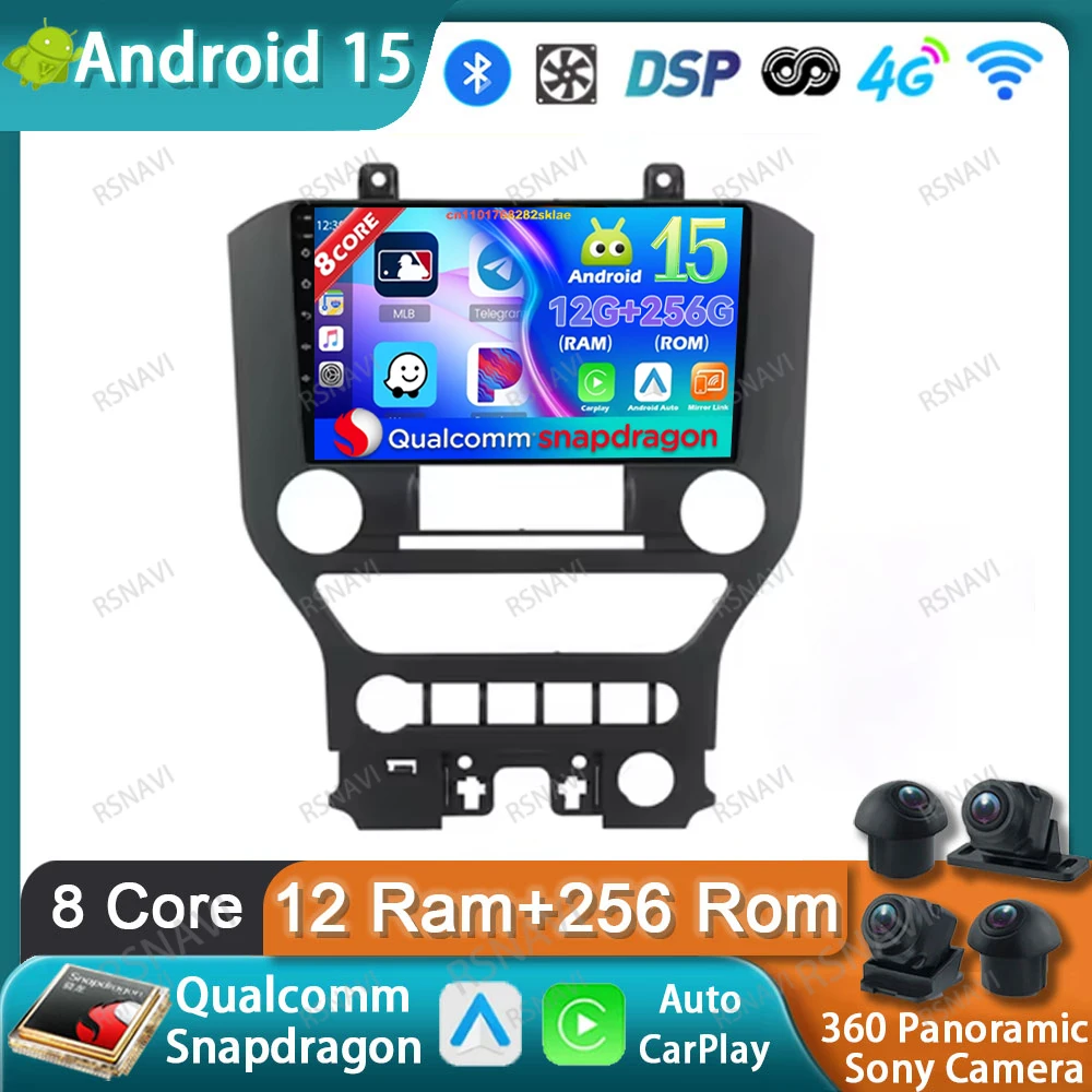Car Radio Android 15 For FORD Mustang S550 2014-2021 AI Voice DSP Qualcomm Multimedia QLED Autoradio RDS 5G WIFI Systems DVD BT