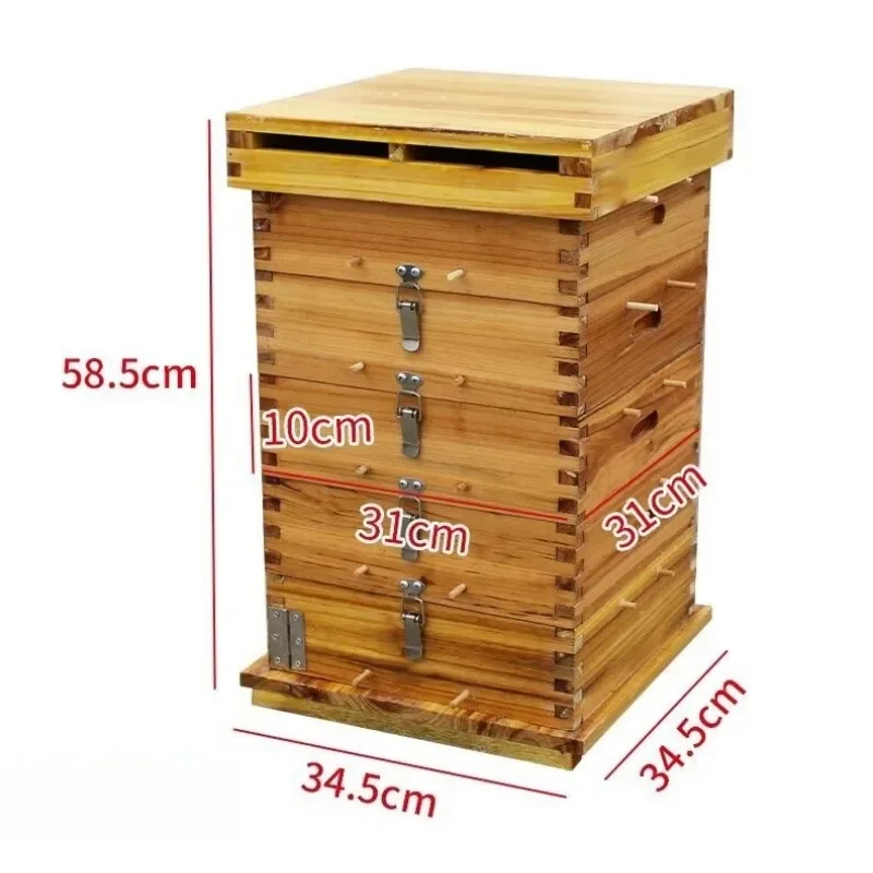 Wax-Dipped 5-Tier Extra Large Fir Wood Beehive Kit, Thickened Kiln Dried Beehive Box, For Apis Cerana Traditional Beekeeping