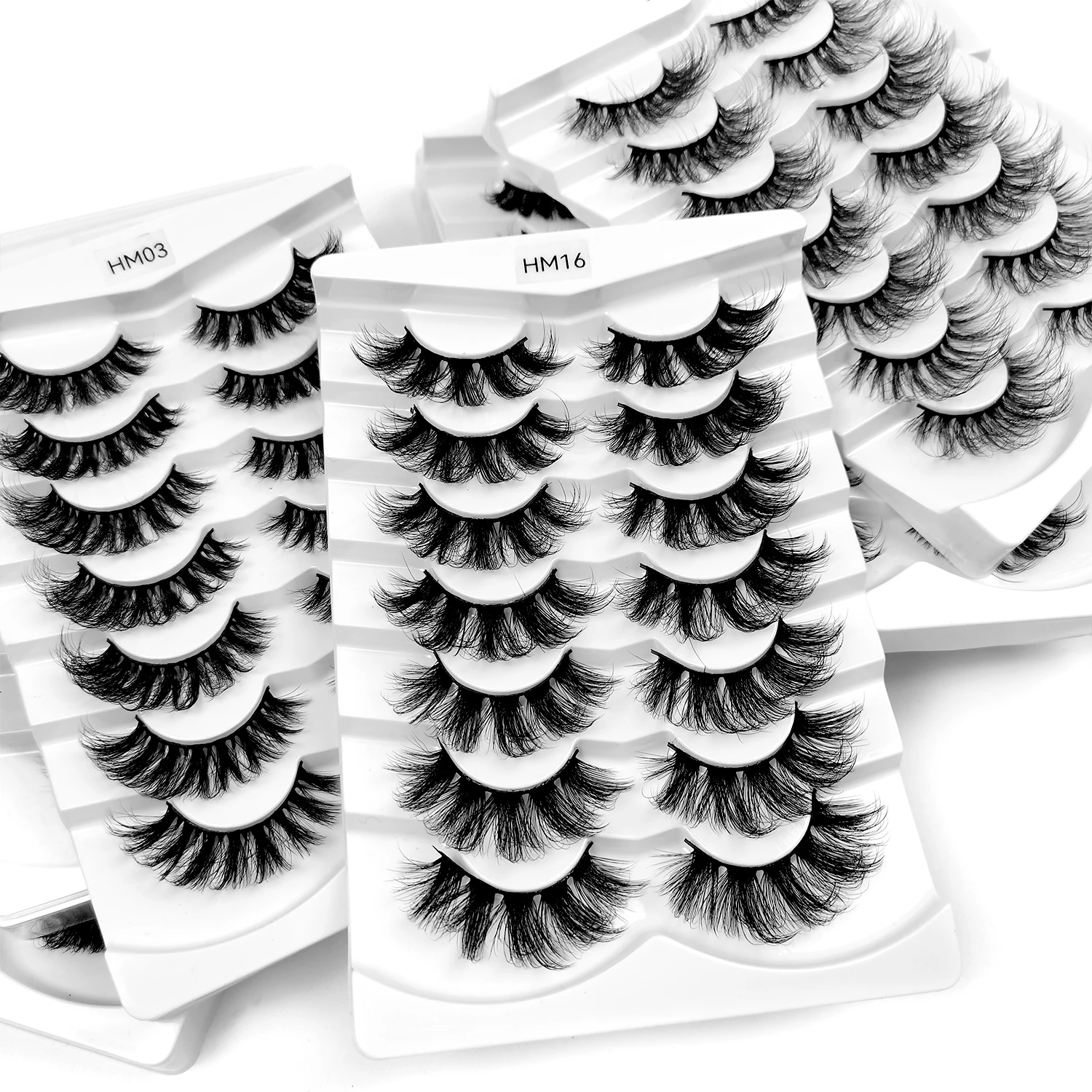 Handmade Synthetic Silk 25MM Wispy 3D 5D Vegan Eyelashes 7 Pairs Fluffy Faux Mink Lashes Trays