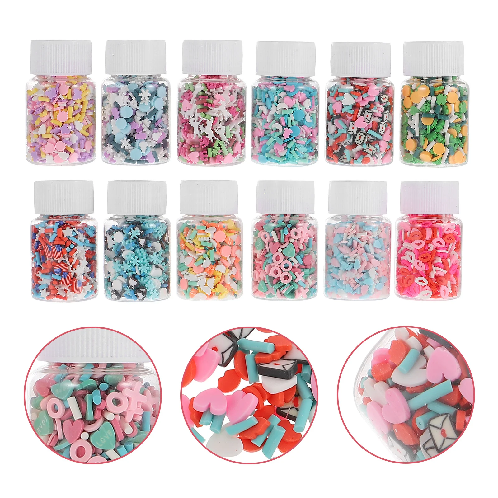 12 Stück Maniküre-Ton-Scheiben, gemischter Stil, Cartoon-Polymer-Ton, Nageldekorationen, bezaubernde DIY-Nagelkunst-Zubehör für Frauen