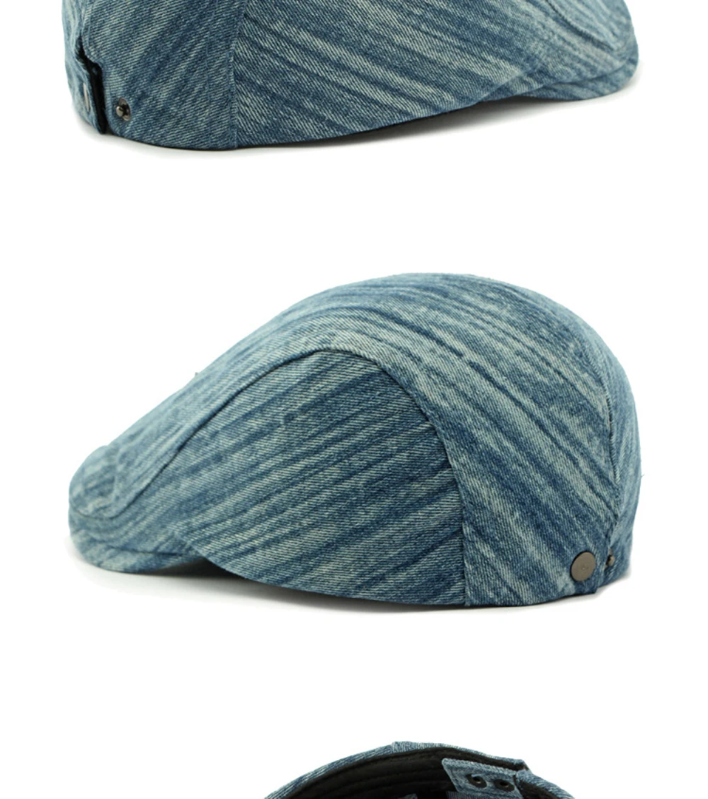 HT4724 Plus Größe Berets für Männer Frauen Neue Gewaschen Denim Baskenmütze Hut Einstellbare Ivy Flache Kappe Männlich Weiblich Frühling Herbst Baskenmütze Kappe – Detail 14